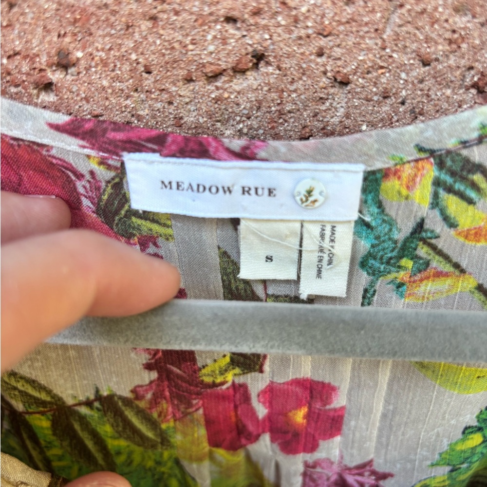 Anthropologie Meadow Rue Pink Floral Crochet-Front Peasant Top - Picture 7 of 7